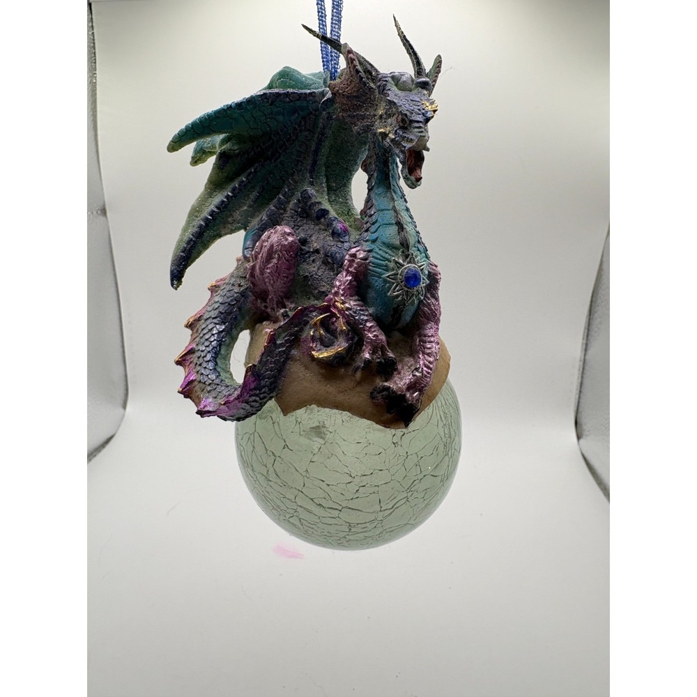 Fantasy Hanging Dragon Figurine wrapped around Crackle Glass orb/egg